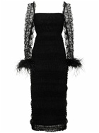 SELF-PORTRAIT Swiss Dot Tulle Midi Dress with Feathers