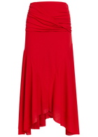 Ganni Draped Asymmetric Jersey Midi Skirt Red