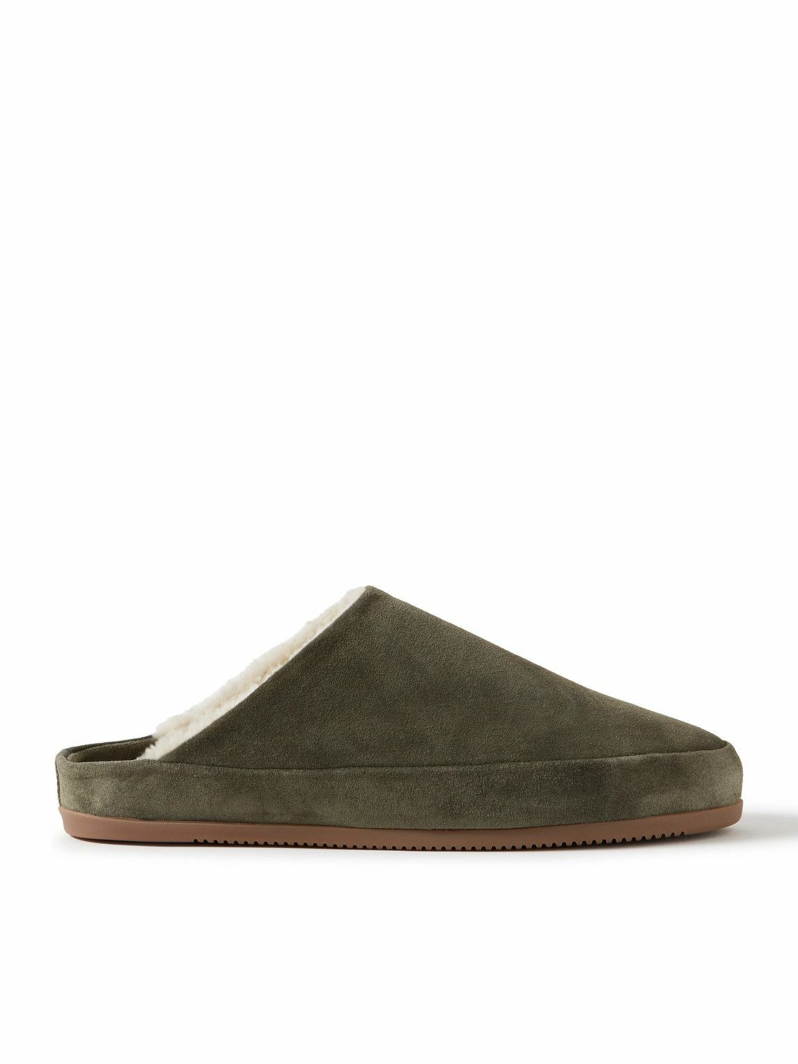 Mulo - Shearling-Lined Suede Slippers - Green