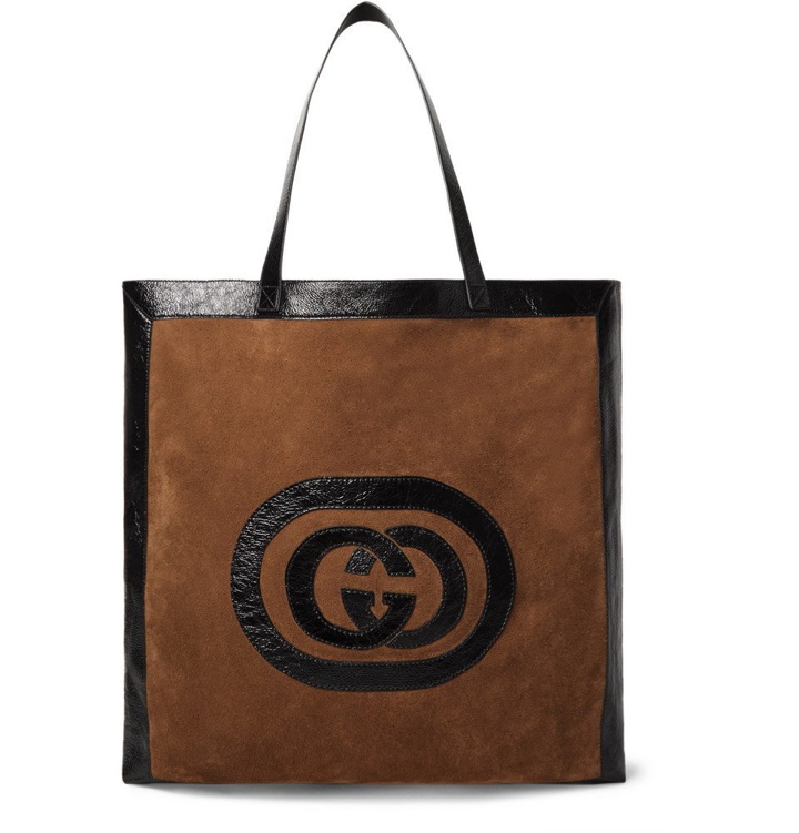 Photo: Gucci - Patent Leather-Trimmed Suede Tote Bag - Brown
