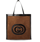 Gucci - Patent Leather-Trimmed Suede Tote Bag - Brown