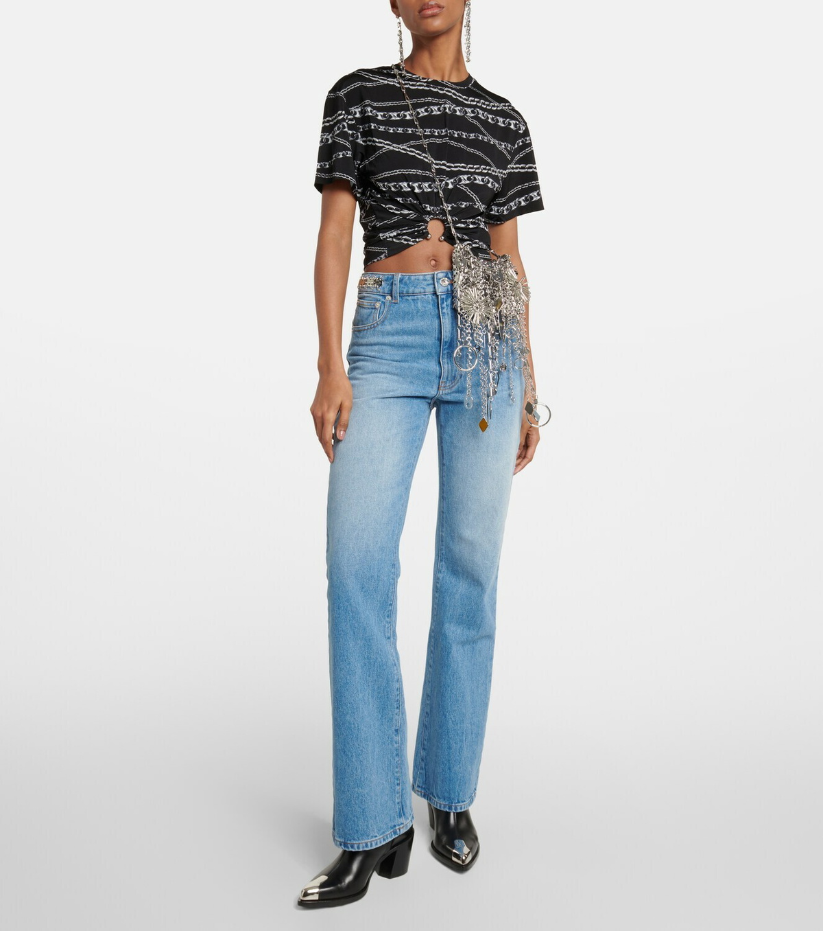 【Rabanne】 Embellished high-riseフレアジーンズ Paco Rabanne - Embellished high-rise bootcut jeans Paco Rabanne