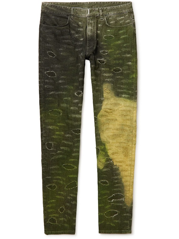 Photo: Givenchy - Slim-Fit Tapered Distressed Tie-Dyed Jeans - Green