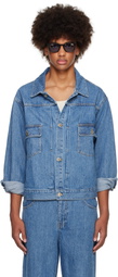 Small Talk Studio Blue Jacquard Stripe Denim Trucker Jacket