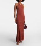 Faithfull Plissé halterneck cotton-blend maxi dress
