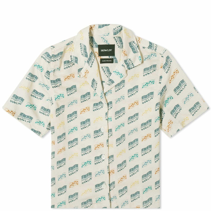 Photo: Howlin by Morrison Women's Howlin' Cocktail D’Amore Short Sleeve Shirt - Hemp Print in Sand Howlin' Piano
