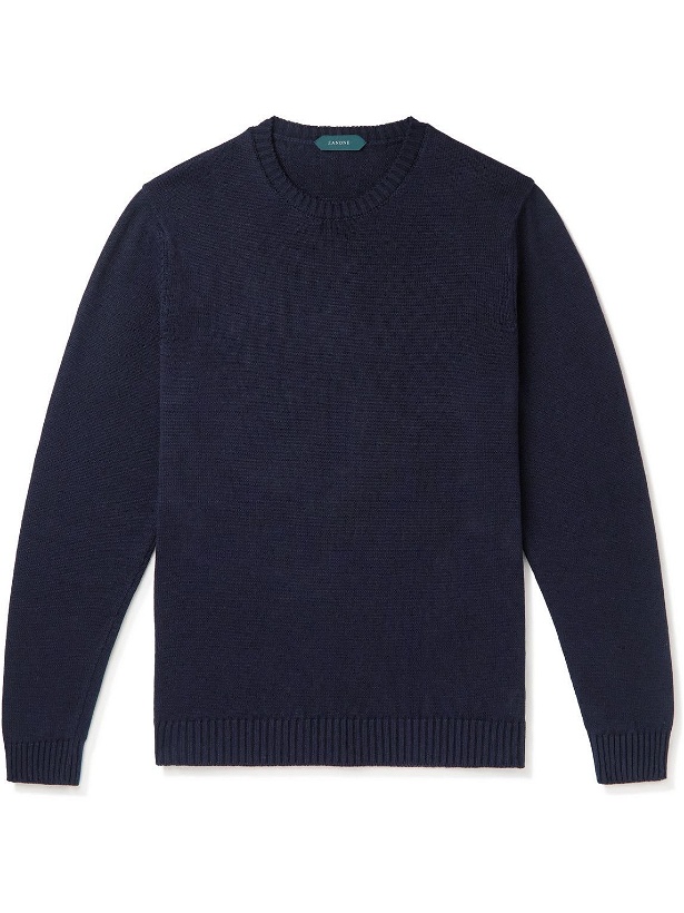 Photo: Incotex - Linen and Cotton-Blend Sweater - Blue