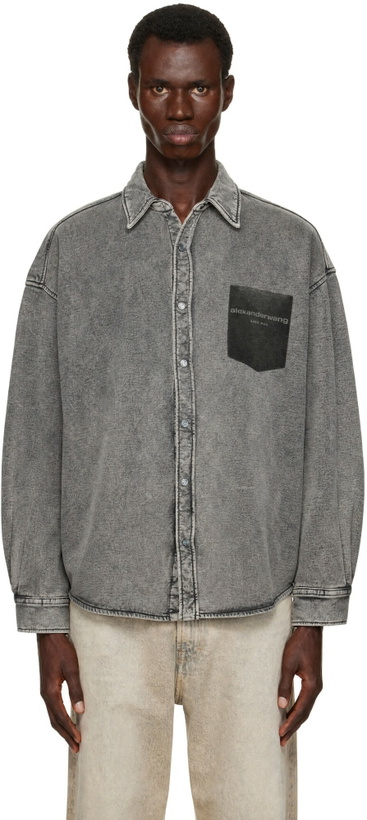 Photo: Alexander Wang Gray Button Down Shadow Pocket Graphic Shirt