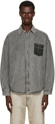 Alexander Wang Gray Button Down Shadow Pocket Graphic Shirt