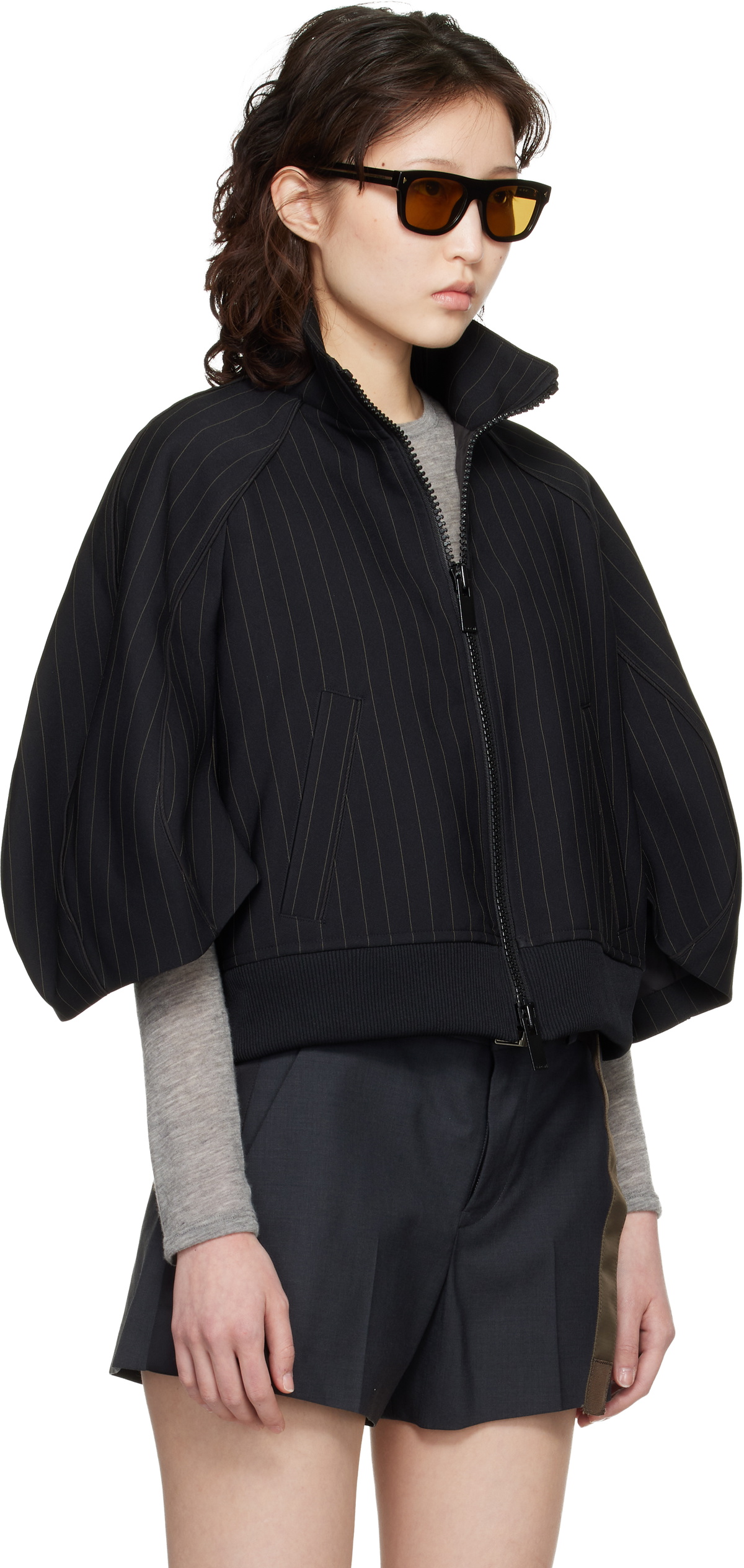 sacai Black Matelasse Twill Bomber Jacket