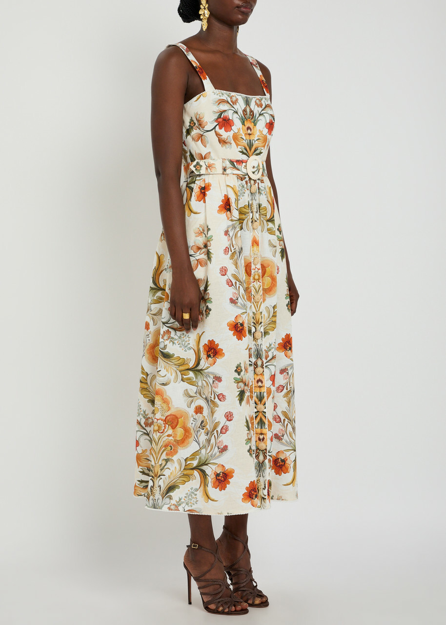 Borgo DE Nor Petra Floral-print Linen and Cotton-blend Midi Dress Cream