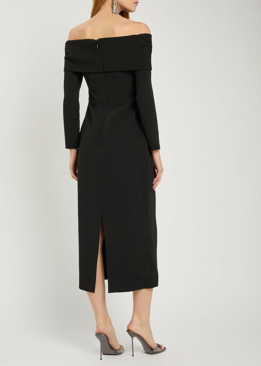 Solace London Yuni Off-the-shoulder Crepe Midi Dress Black