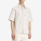 Maison Kitsuné Men's Short Sleeve Handwriting Overshirt in Cork Stripe