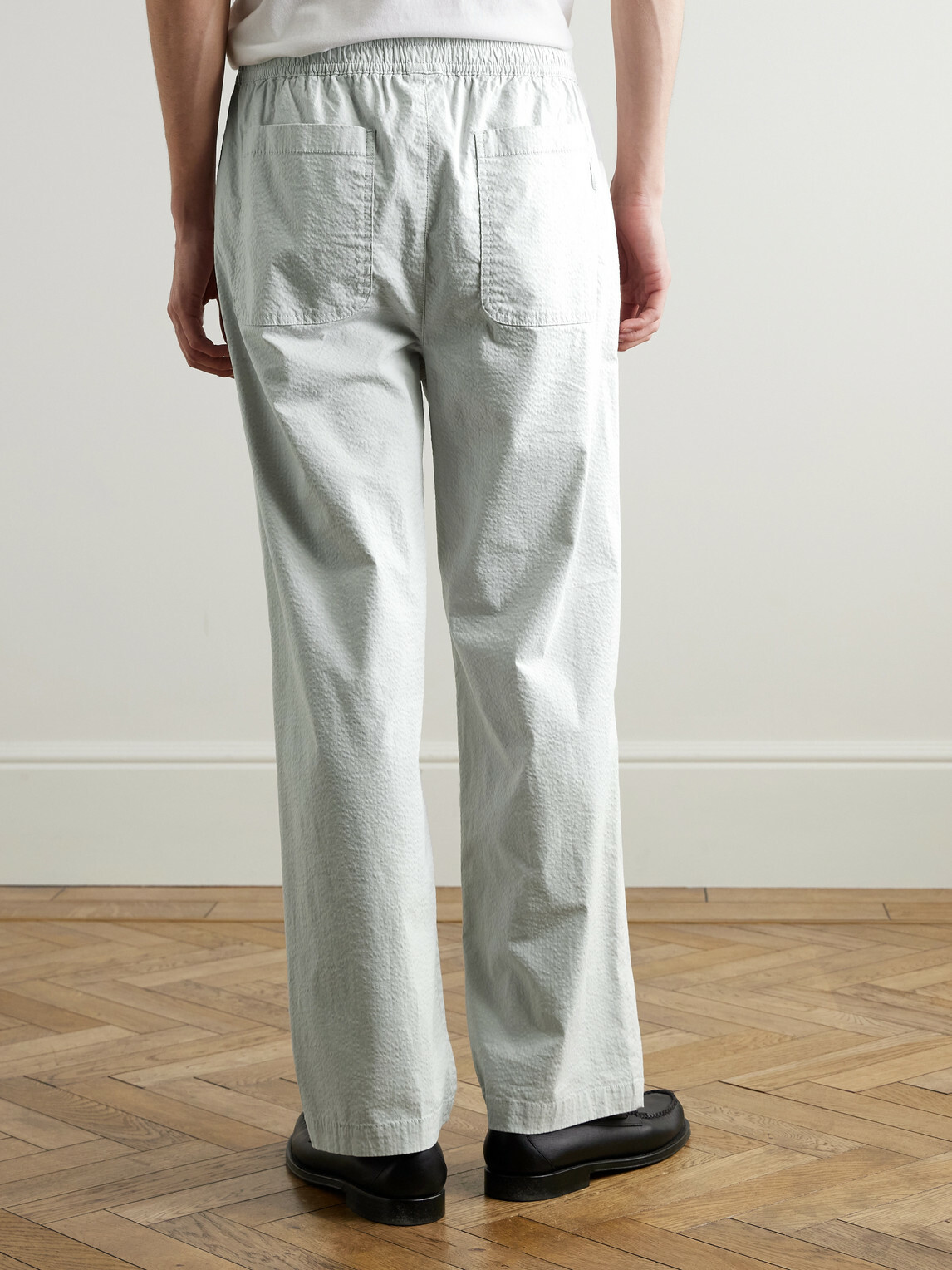 Folk - Straight-Pleated Cotton-Blend Seersucker Trousers - Gray