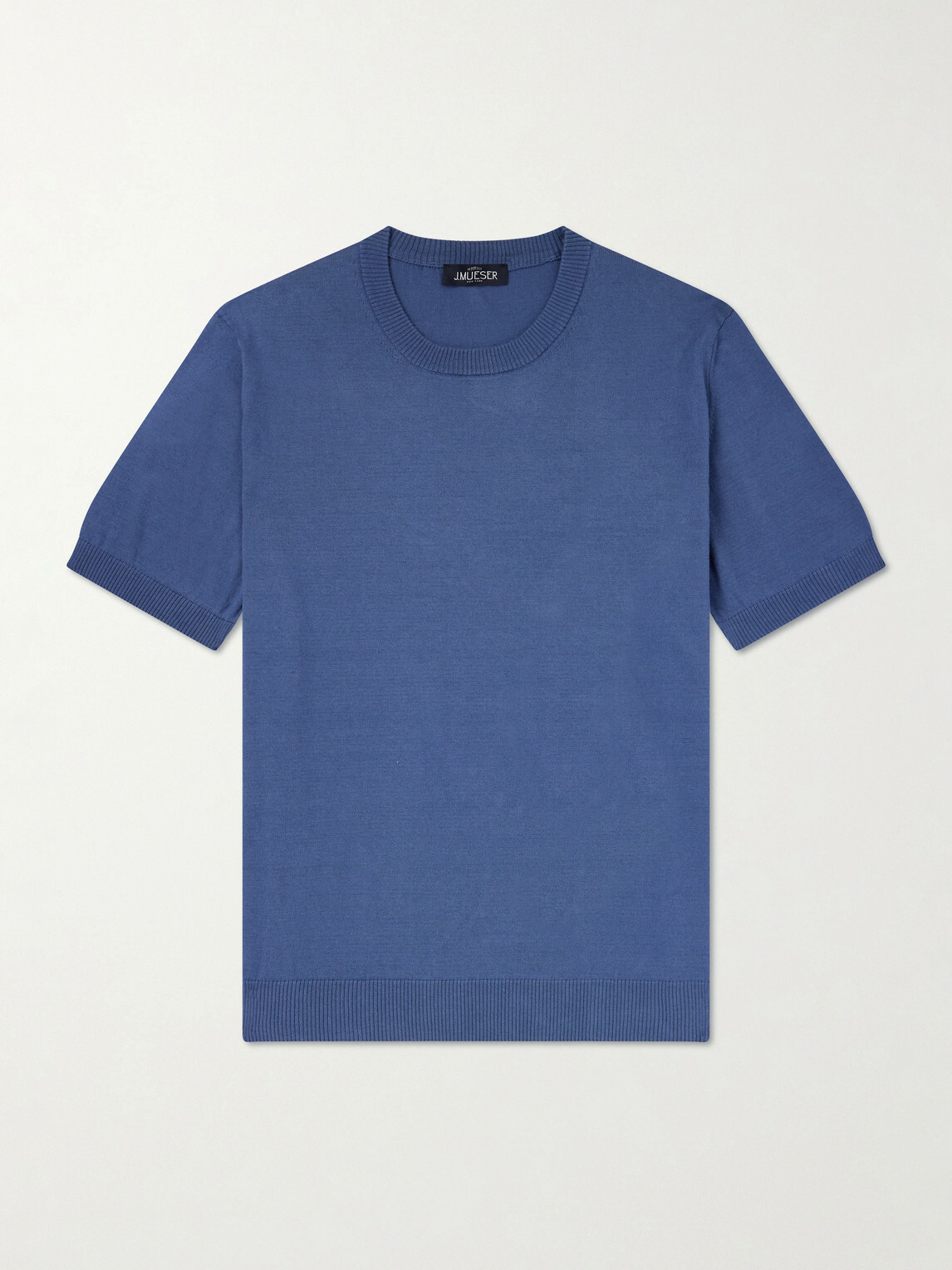 J MUESER - Knitted Cotton T-Shirt - Blue