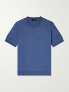 J MUESER - Knitted Cotton T-Shirt - Blue