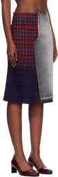 Off-White Red & Blue Check Flannel Denim Midi Skirt