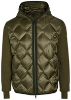 Moncler Hooded Quilted Shell and Cotton-blend Cardigan Khaki