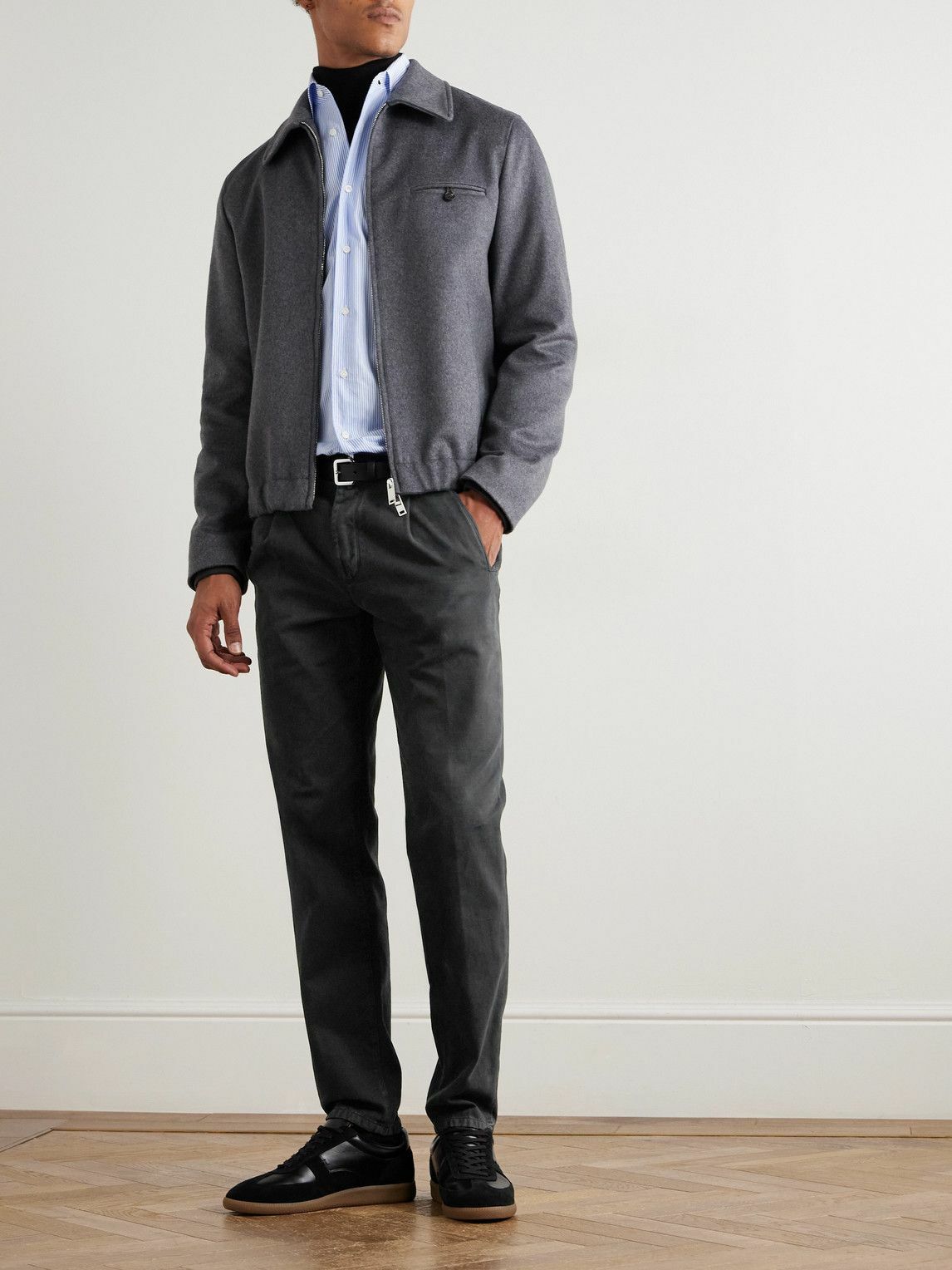 Incotex - Incotex Blue Division Straight-Leg Pleated Cotton and Cashmere-Blend Twill Trousers - Black
