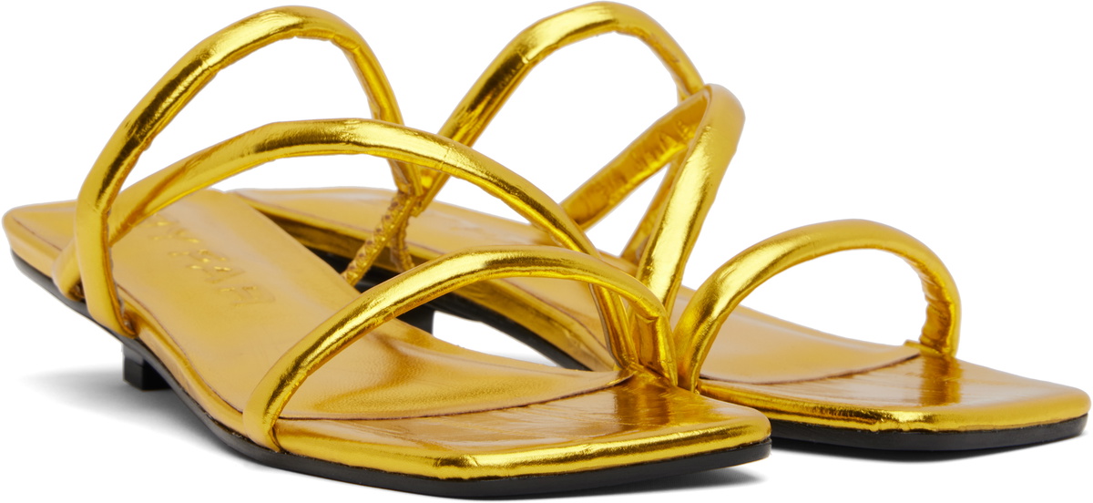 BY FAR Gold Morena Eel Embossed Metallic Leather Heeled Sandals