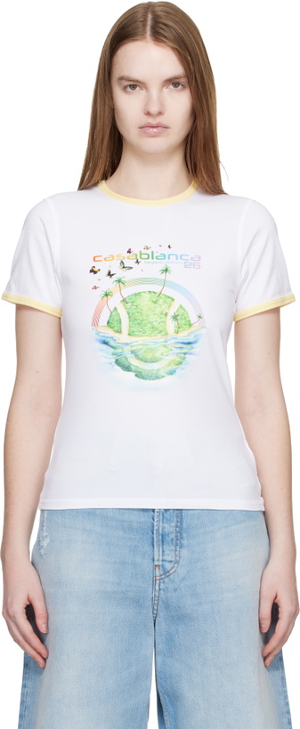 Photo: Casablanca White Beyond Destiny Longline Ringer Short Sleeve T-shirt