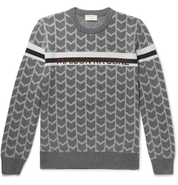 Photo: Maison Kitsuné - Wool-Jacquard Sweater - Gray