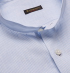 Rubinacci - Guru Grandad-Collar Striped Linen Half-Placket Shirt - Blue