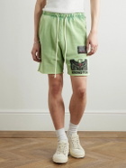 RRR123 - Flag Straight-Leg Frayed Logo-Print Cotton-Jersey Shorts - Green