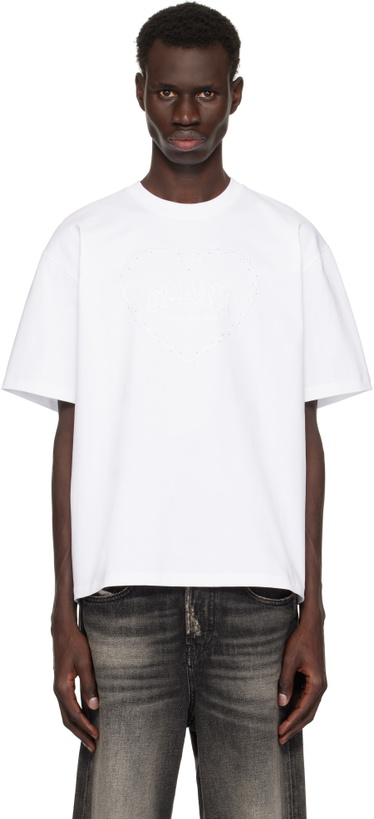 Photo: GANNI White Heavy Cotton Drop Shoulder Heart T-shirt