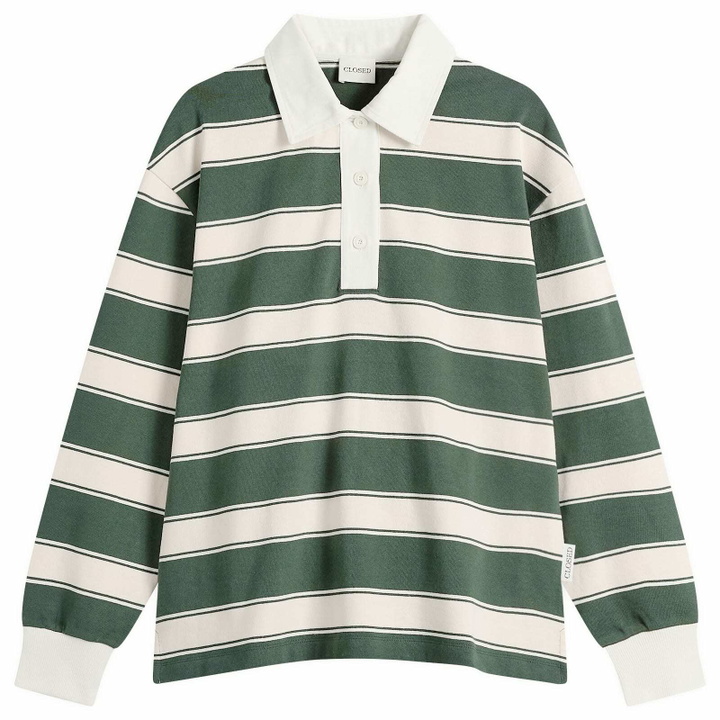 Photo: Closed Women's Stripe Rugby Top in Royal Green