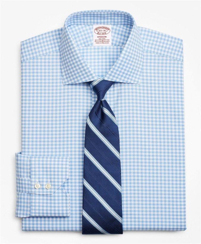 Photo: Brooks Brothers Men's Stretch Madison Relaxed-Fit Dress Shirt, Non-Iron Royal Oxford Gingham | Blue