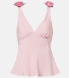 Rodarte Floral-appliqué silk crêpe top