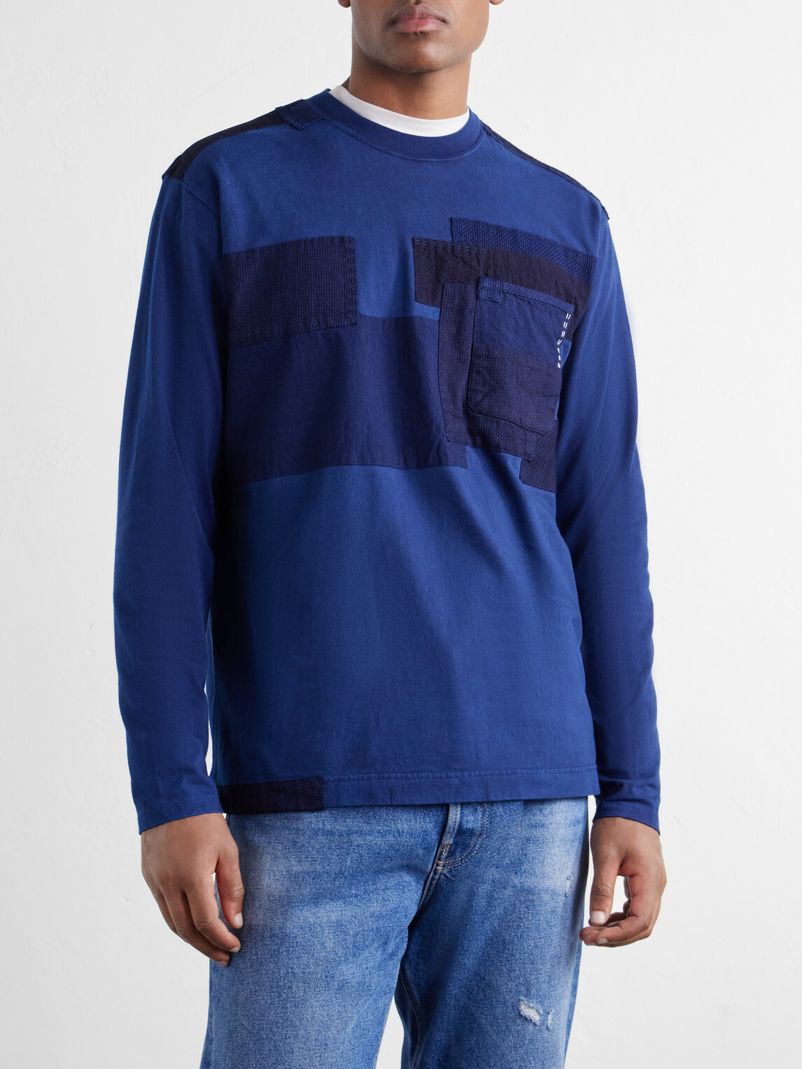 Blue Blue Japan - Nenrin Patchwork Cotton-Jersey T-Shirt - Blue