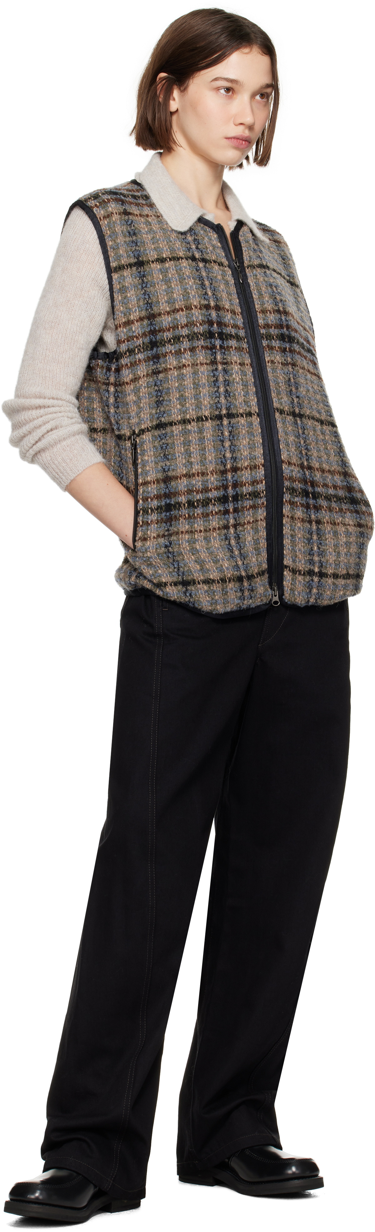 NEEDLES Gray & Brown W.U. Piping Vest