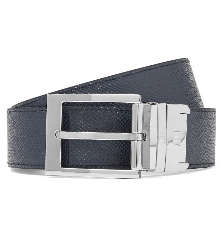 Photo: Dunhill - 3.5cm Black and Navy Reversible Pebble-Grain Leather Belt - Navy