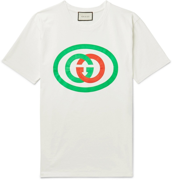 Photo: Gucci - Oversized Logo-Print Cotton-Jersey T-Shirt - Neutrals