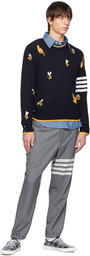 Thom Browne Navy Birds And Bees Half Drop Sweater