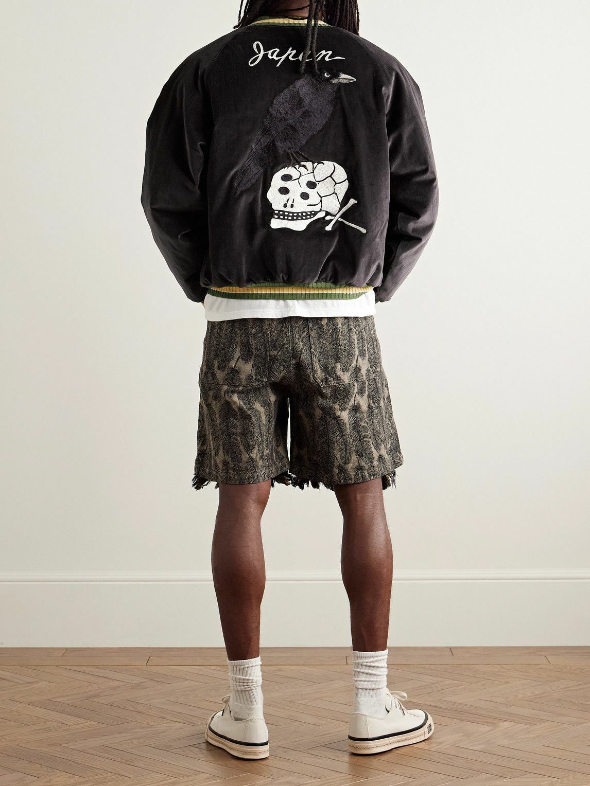 KAPITAL - Souvenir Padded Embroidered Cotton-Velvet Bomber Jacket - Black