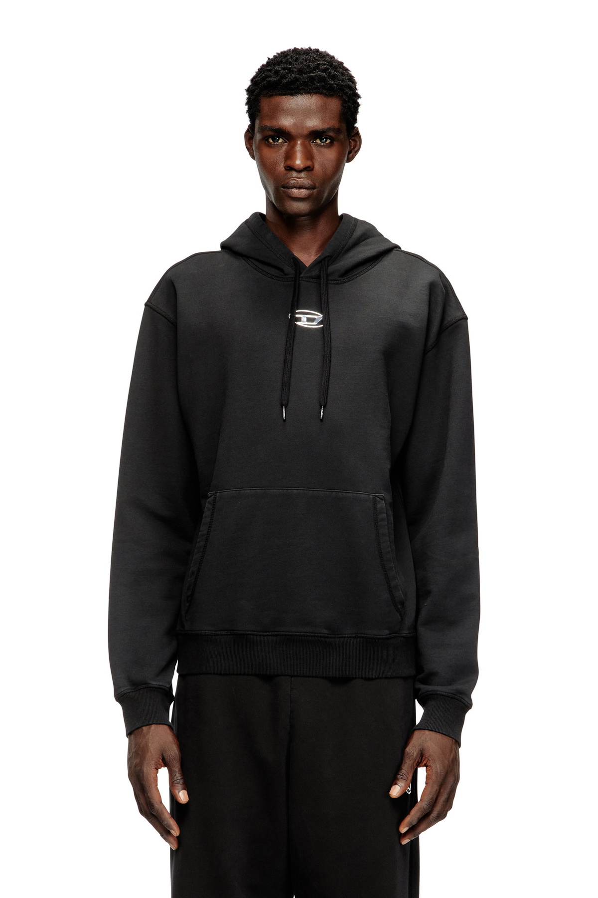 Diesel Cotton hoodie with metallic Oval D - Sweaters Mens in Black