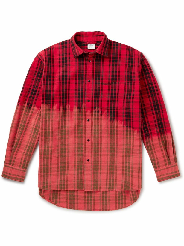 Photo: VETEMENTS - Bleached Checked Cotton-Blend Flannel Shirt - Red
