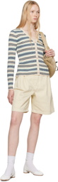 Maison Kitsuné Off-White Casual Pleated Bermuda Denim Shorts