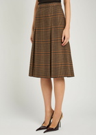 Saint Laurent Houndstooth Inverted-pleat Wool Midi Skirt Brown