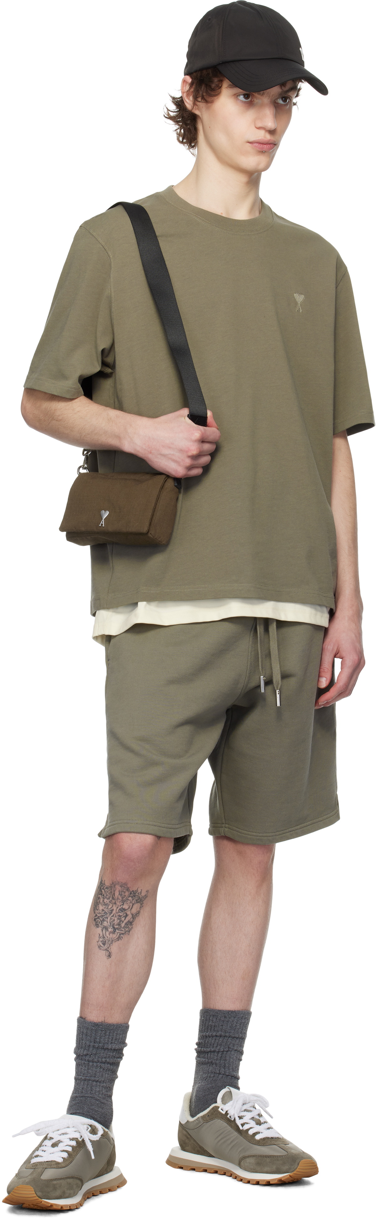 AMI Paris Khaki Canvas Ami de Coeur Lunch Box Bag