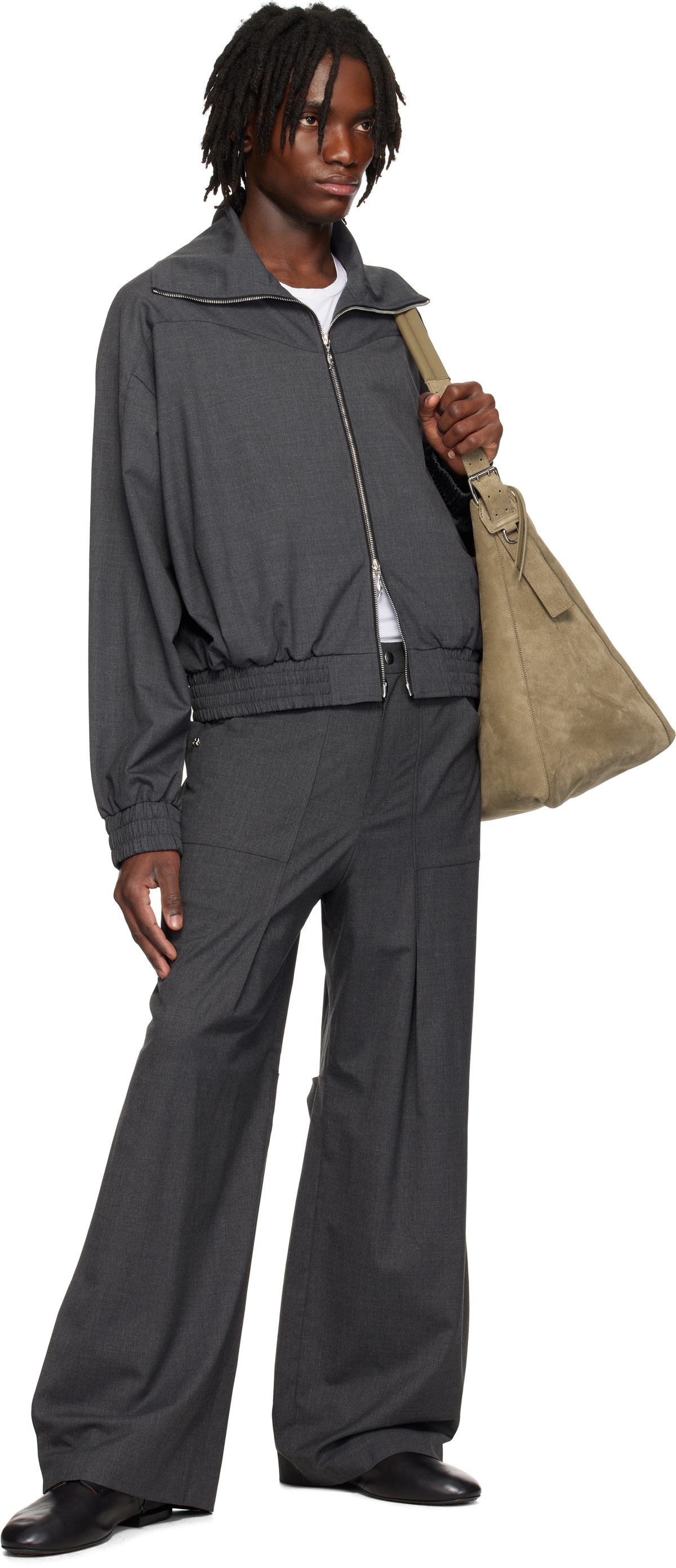 CMMAWEAR Gray Side Pleats Wool Trousers