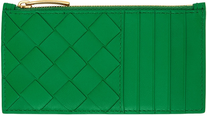 Photo: Bottega Veneta Green Intrecciato Zipped Card Holder