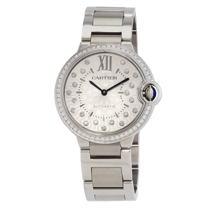 Photo: Cartier Ballon Bleu Automatic Diamond Silver Dial Ladies Watch W4BB0036