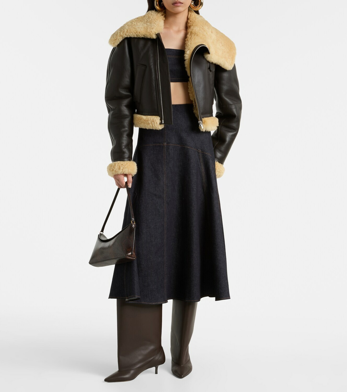 Jacquemus Aviatore cropped shearling-trimmed leather jacket Jacquemus