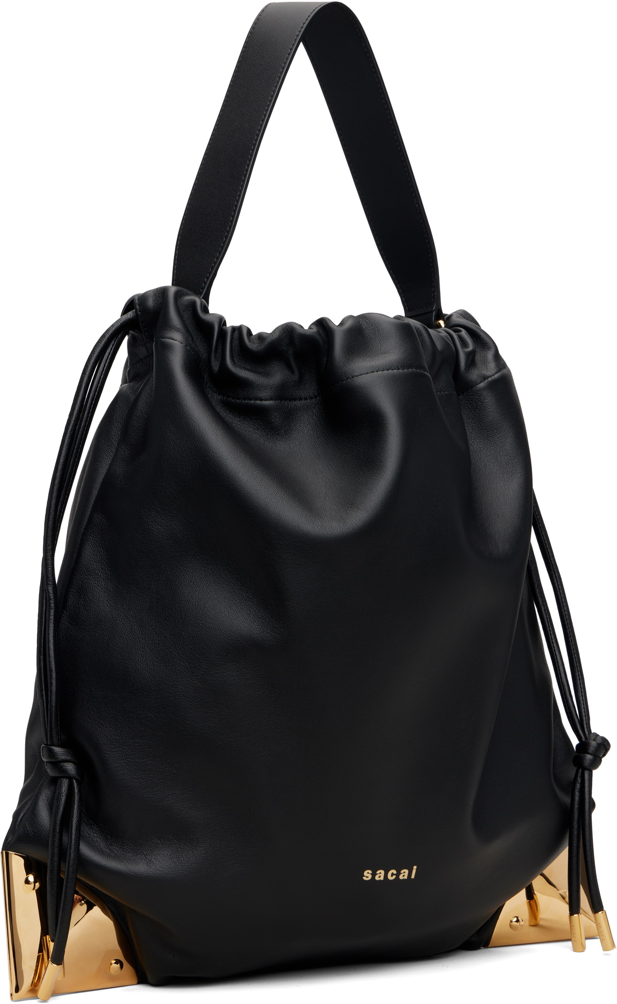 sacai Black Corner Metal Drawstring Bag
