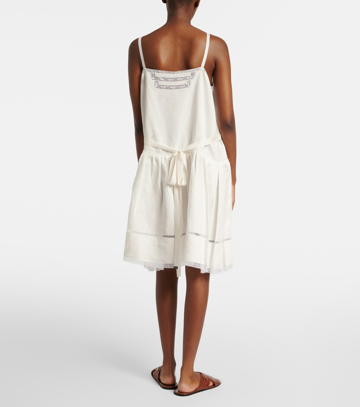 Prada Lace-trimmed linen minidress