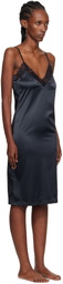Yasmine Eslami Black Annabelle Satin Slip Midi Dress